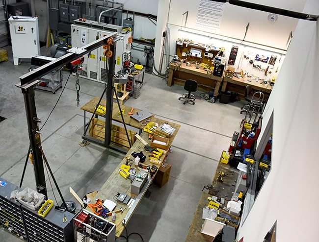 Variable frequency drive repair services shop shown from above the Houston shop repairs under ABB VFD warranty 24 X 7 X 365