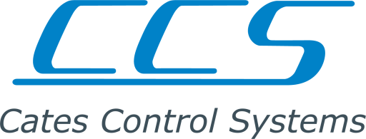 Cates Control Systems logo, letters C, C, and S in blue and slightly italicized.