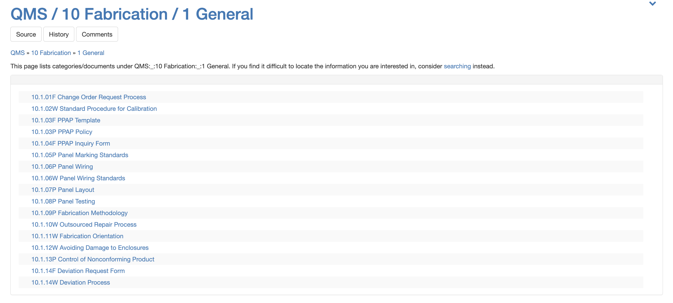Example of the home screen of an online Quality Management System (QMS) for an industrial control panel manufacturer