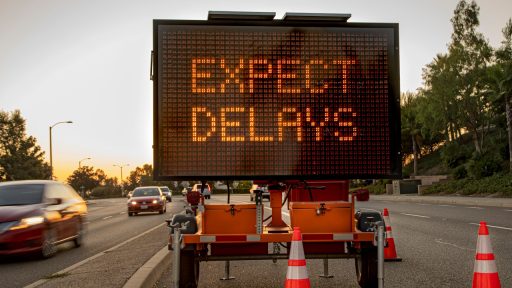 Sign telling readers to expect delays represents delays caused in complying with the ul 508a standard during control panel inspections